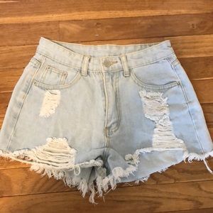 Shein light washed denim shorts